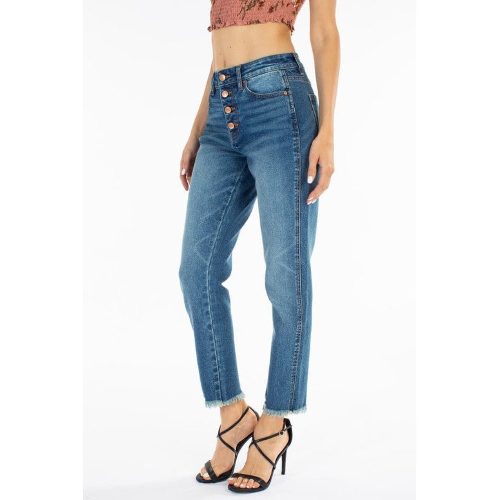 KanCan | Button-Closure High-Rise Ankle Jeans | Medium Wash | 15/31